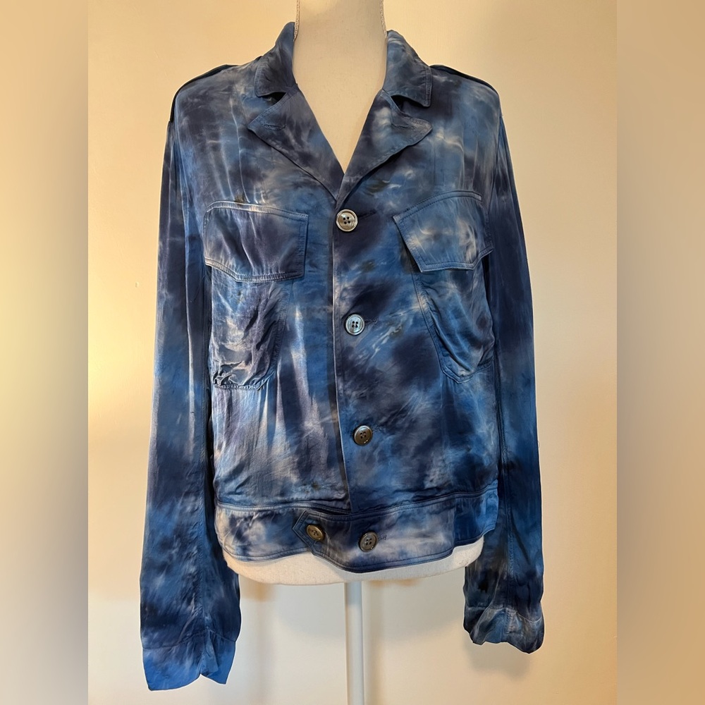 Raquel Allegra Tie Dye Cargo Jacket Sea Blue